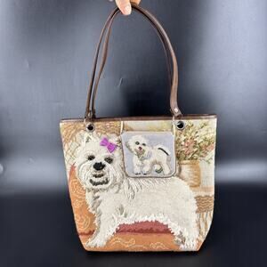 Pat Vini Vintage Beaded & Embroidered Dog Hand Bag with Wallet Zipper Closure